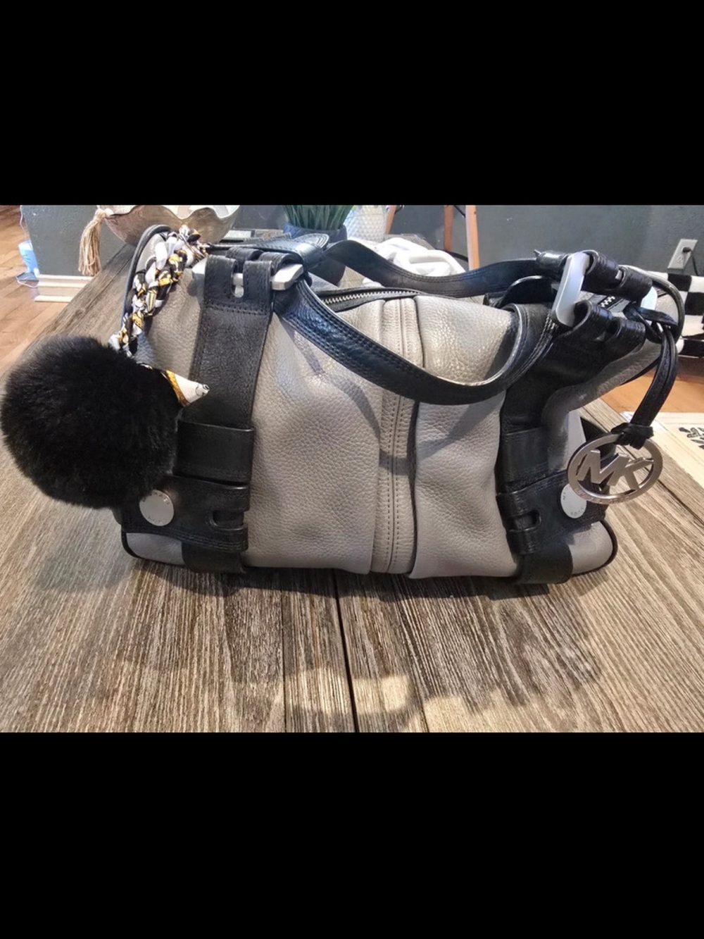 Michael Kors Gray and Black Leather Satchel